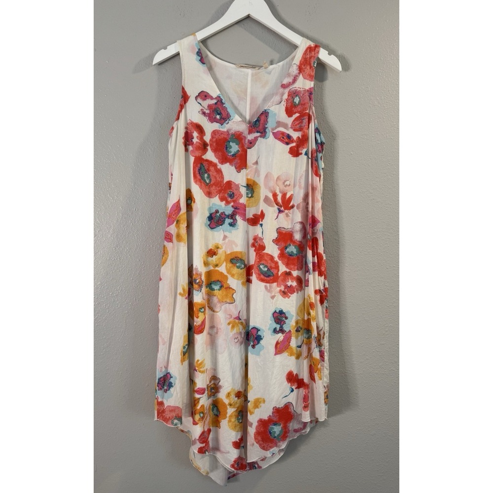 Soft Surroundings Floral Cotton Swing Dress With Pockets XS Watercolor Boho